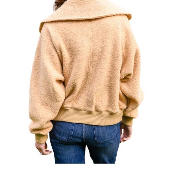 NEW JODIFL don't stress oversized collar sherpa jacket in taupe - Picture 3 of 4